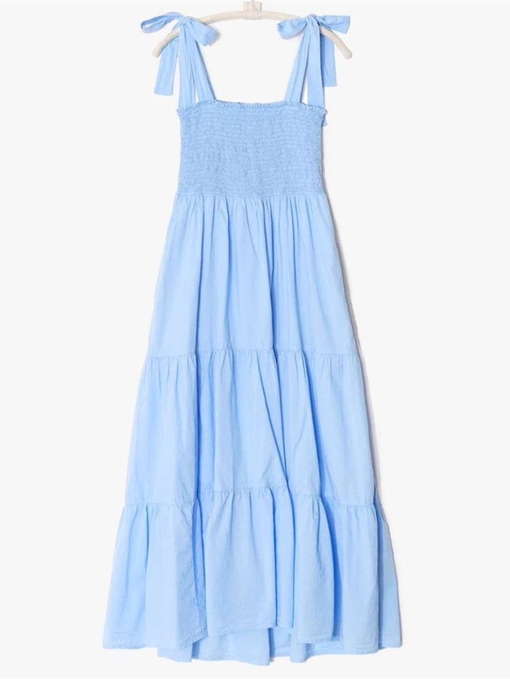 Xirena Lorraine Sleeveless Smocked Tiered Midi Dress Poplin Light Blue Small